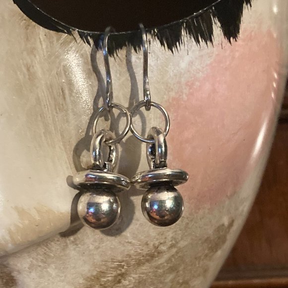 Silver Metal Pacifier Earrings - Picture 1 of 3